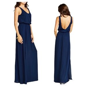 Show Me Your MuMu Kendall Navy Blue V-Neck Low Back Maxi Dress Bridesmaid Large